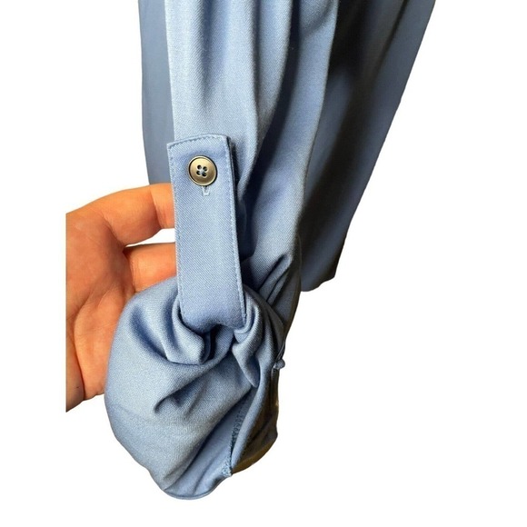 J Jill Button Front Blouse Roll Tab Sleeves Small Blue Collared Long Stretchy - Picture 4 of 9